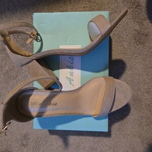 Tan Minimalist Heels with Ankle Strap